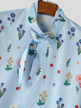 Men's French Romantic Pastoral Floral Print Short Sleeve Shirt SKUL73513