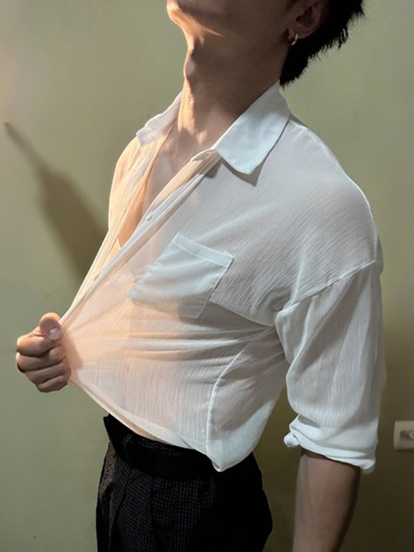 Men's Sheer Textured Long Sleeve Shirt SKUL51940