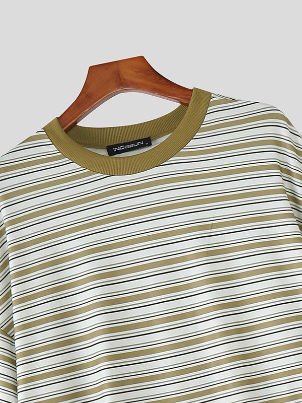 Men's Striped Contrast Color Short Sleeve T-shirt SKUL46065