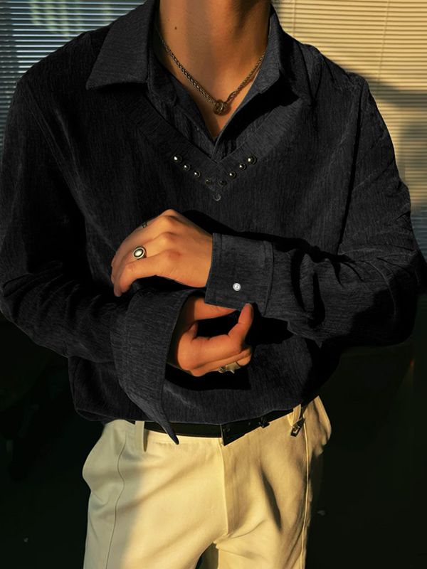 Men's Solid Lapel Long Sleeve Shirt SKUL29787