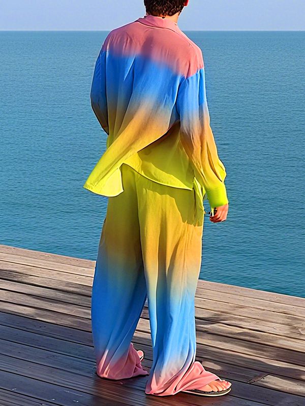 Men's Gradient Print Casual Two Pieces Outfit SKUL25102