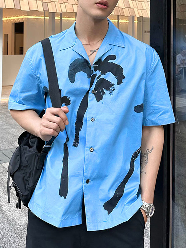 Mens Palm Tree Print Short-Sleeve Shirt SKUK67191