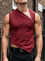 Men's Avant-Garde Asymmetrical Diagonal Zip Deconstructed Tank SKUL68059