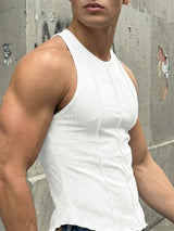 Men's Solid Color Knit Curved Hem Tank SKUL59478