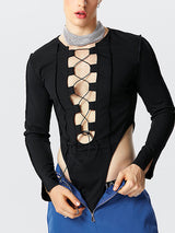 Mens Solid Lace-Up Long Sleeve Bodysuit SKUK15840