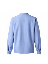 Men's Romantic Avant-Garde 3D Rose Appliqué Cropped Pinstripe Mandarin Collar Shirt SKUL79629