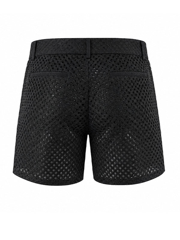 Men's Avant-Garde Crochet Open-Knit Slim Cropped Booty Denim-Style Short SKUL71351