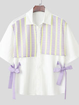 Men's Bow Patchwork Striped Half Sleeve Shirt SKUL39389