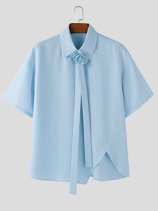 Men's 3D Floral Embellished Tie Design Short Sleeve Shirt SKUL45368