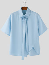 Men's 3D Floral Embellished Tie Design Short Sleeve Shirt SKUL45368