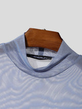 Men's Sheer Mesh High Neck Long Sleeve T-Shirt SKUL38059