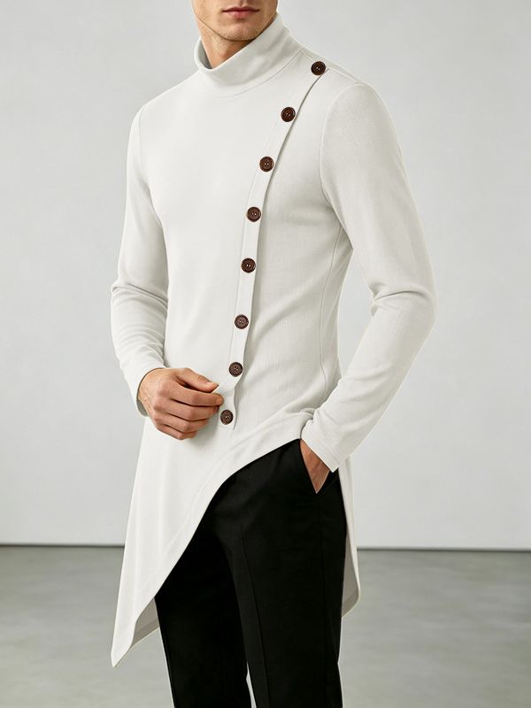 Men's Solid Color Irregular Hem Long Sleeve T-Shirt SKUL27439
