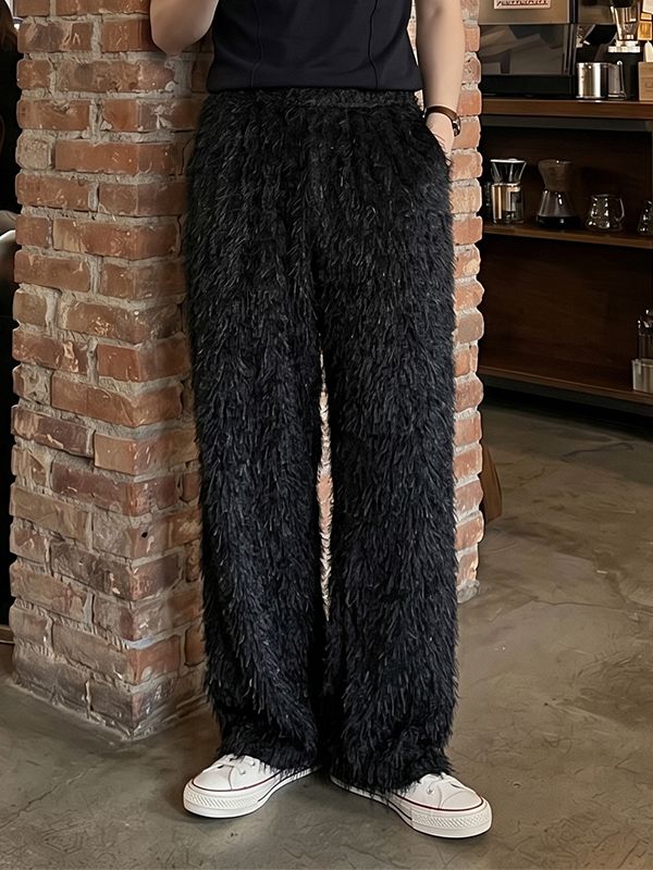 Men's High Street Heavyweight Shaggy Tassel Textured Elastic Waist Wide-Leg Pant SKUL72491