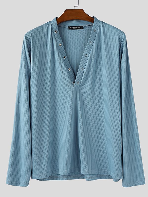 Men's Solid Color Textured Long Sleeve T-Shirt SKUL37696