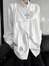 Men's Ribbon Scarf Stand Collar Long Sleeve Shirt SKUL36332