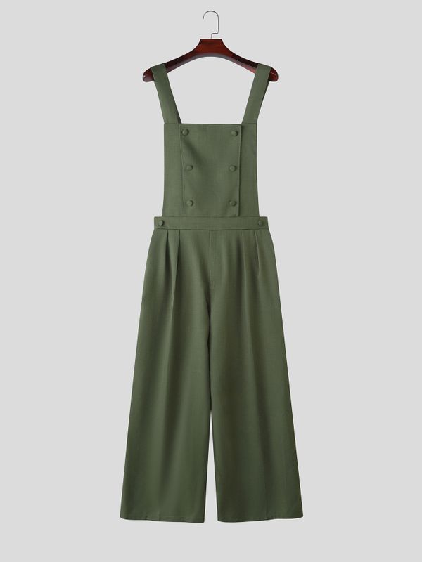 Men's Vintage Double Breasted Pleated High Waist Jumpsuit SKUL75520