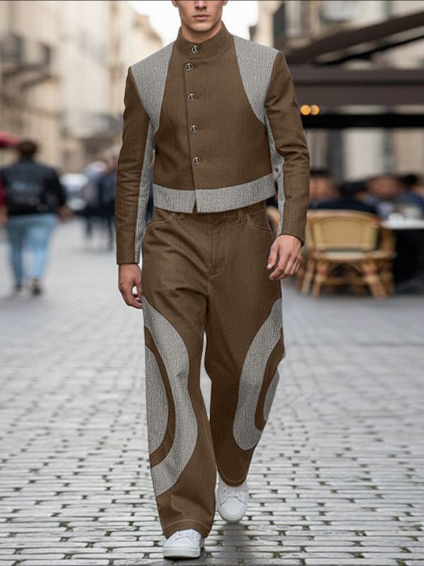 Men's Contrast Color Casual Two Pieces Outfit SKUL41380