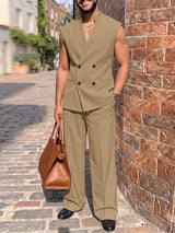 Men's Elegant Double-Breasted Stand Collar Two Pieces Outfit SKUL77311