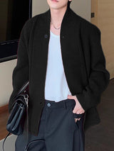 Men's Solid Color Knit Lapel Long Sleeve Cardigan SKUL32792