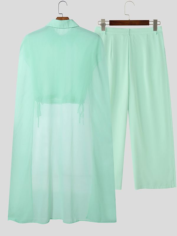 Men's Chiffon Sheer Cape Patchwork Two Pieces Outfit SKUL36591
