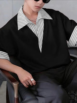 Men's Stripe Patchwork Short Sleeve Shirt SKUL47772