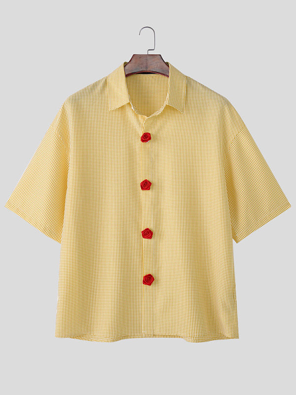 Mens 3D Floral Patchwork Plaid Half Sleeve Shirt SKUL08477