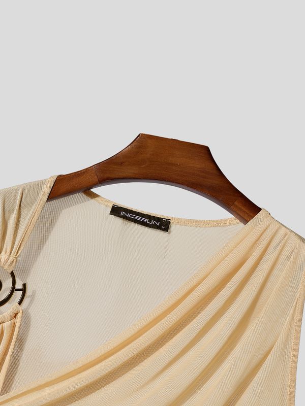 Men's Grecian Drape Asymmetric One-Shoulder Metal Spiral Ring Tank SKUL72438