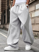 Men's Urban Casual Contrast Color Block Wide Leg Elastic Waist Full Length Pant SKUL82458
