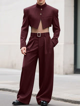 Men's Striped Stand Collar Cropped Two Pieces Outfit SKUL32776