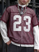 Men's Vintage High Street Number 23 Sheer Mesh Oversized Short Sleeve Jersey T-shirt SKUL53036