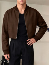 Men's Clean-Fit Minimalist Daily Commute Ribbed Stand Collar Zipper Boxy Jacket SKUL86037