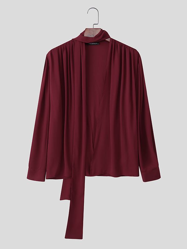 Men's Wrinkled Ribbon Loose Long Sleeve Shirt SKUL41402