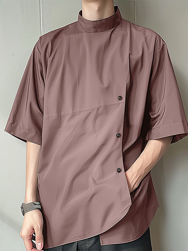 Mens Asymmetrical Placket Design Half-Sleeve Shirt SKUK75414