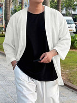 Men's Solid Color Textured 3/4 Length Sleeve Cardigan SKUL25829