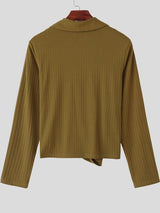 Men's Solid Color Asymmetric Placket Knit Long Sleeve T-shirt SKUL44008