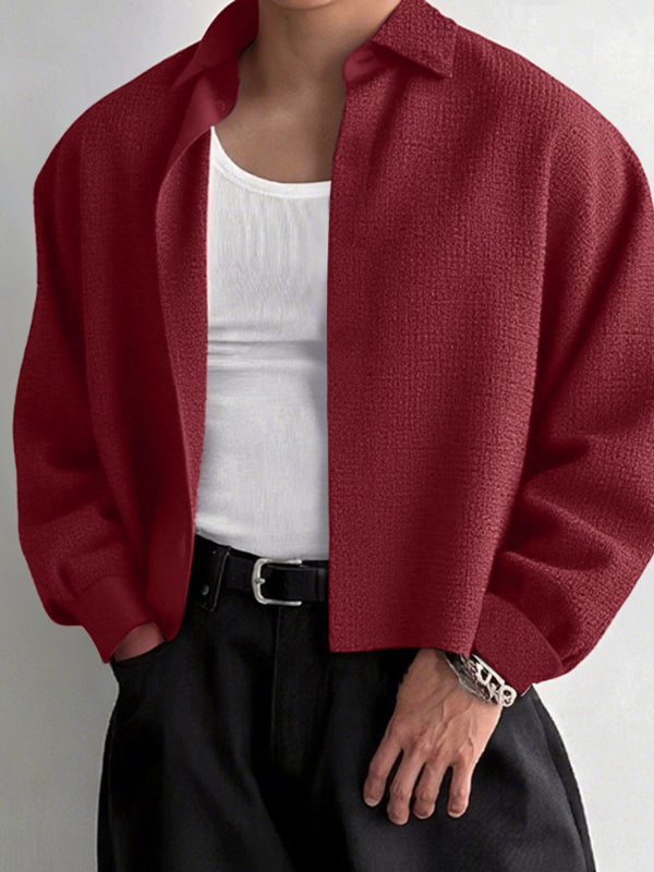 Men's Solid Color Textured Long Sleeve Shirt SKUL27289