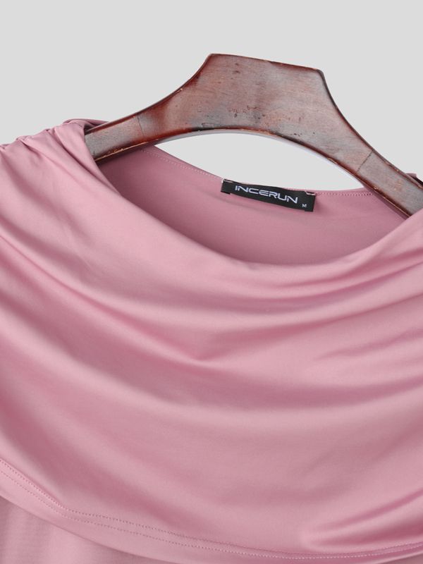 Men's Ruched Cape Style Faux Two Piece Knit T-shirt SKUL43924