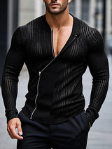 Mens Textured Stripe Zip-Up Long Sleeve T-Shirt SKUK99024