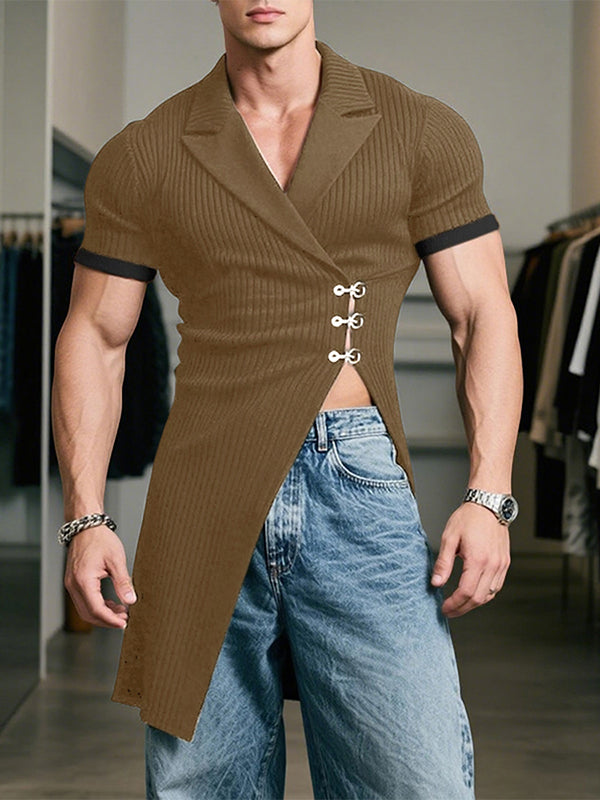 Men's Knit Hollow Out Irregular Short Sleeve Cardigan SKUL25767