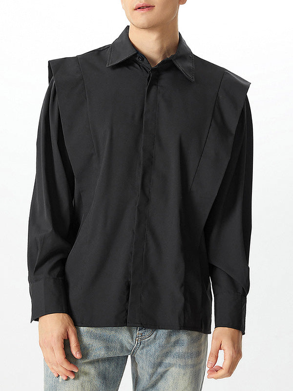 Mens Shoulder Ruffled Concealed Placket Casual Shirts SKUI73783