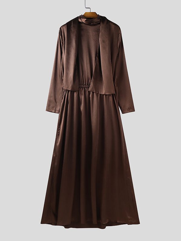 Men's Ribbon Cowl Neck Long Sleeve T-Shirt SKUL36357