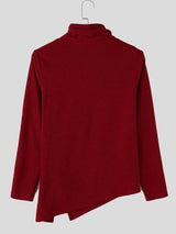 Men's Avant-Garde Urban Casual Asymmetrical Slanted Zipper Ribbed Knit Pointed Hem Long Sleeve Stand Collar Sweater SKUL82403