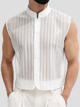 Men's Sheer Striped Stand Collar Waistcoat SKUL56529
