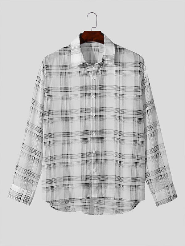 Mens Sheer Chiffon Plaid Long-Sleeve Shirt SKUK75366