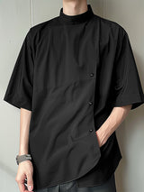 Mens Asymmetrical Placket Design Half-Sleeve Shirt SKUK75414