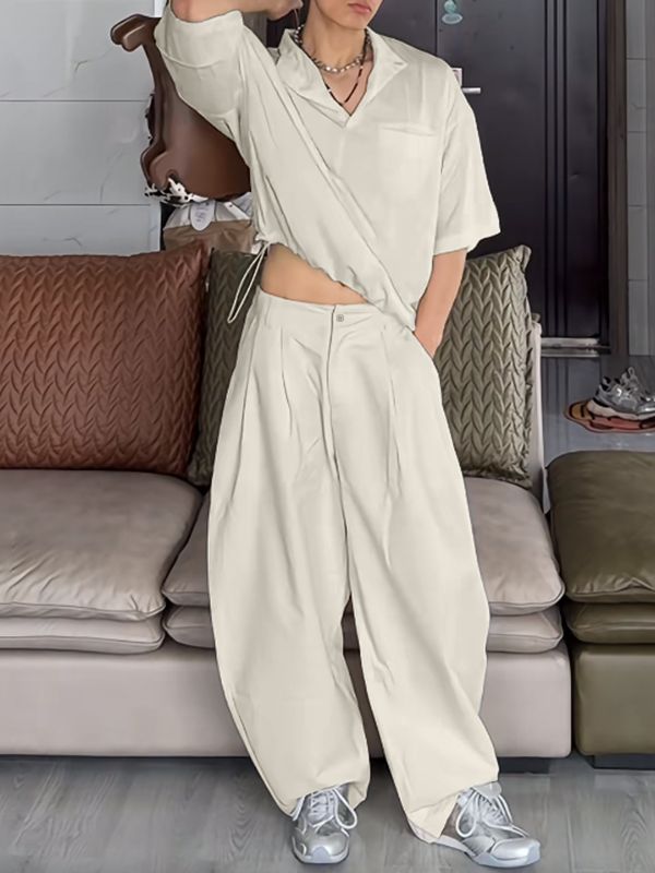 Men's Solid Color Casual Two Pieces Outfit SKUL46239