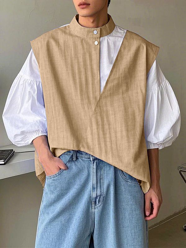 Mens Color Block Patchwork Long Sleeve Shirt SKUL05301