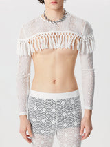 Mens Fringe Lace Patchwork See Through Crop Top SKUK53723