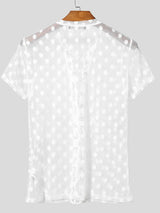 Men's Polka Dot Sheer Drawstring Tie Short Sleeve T-shirt SKUL57646