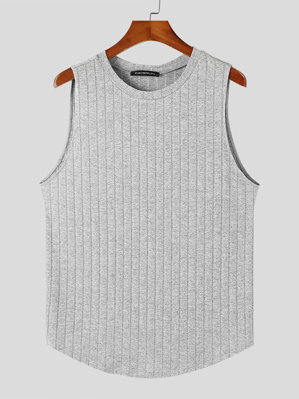 Mens Solid Color Striped Sleeveless Tank SKUK73577